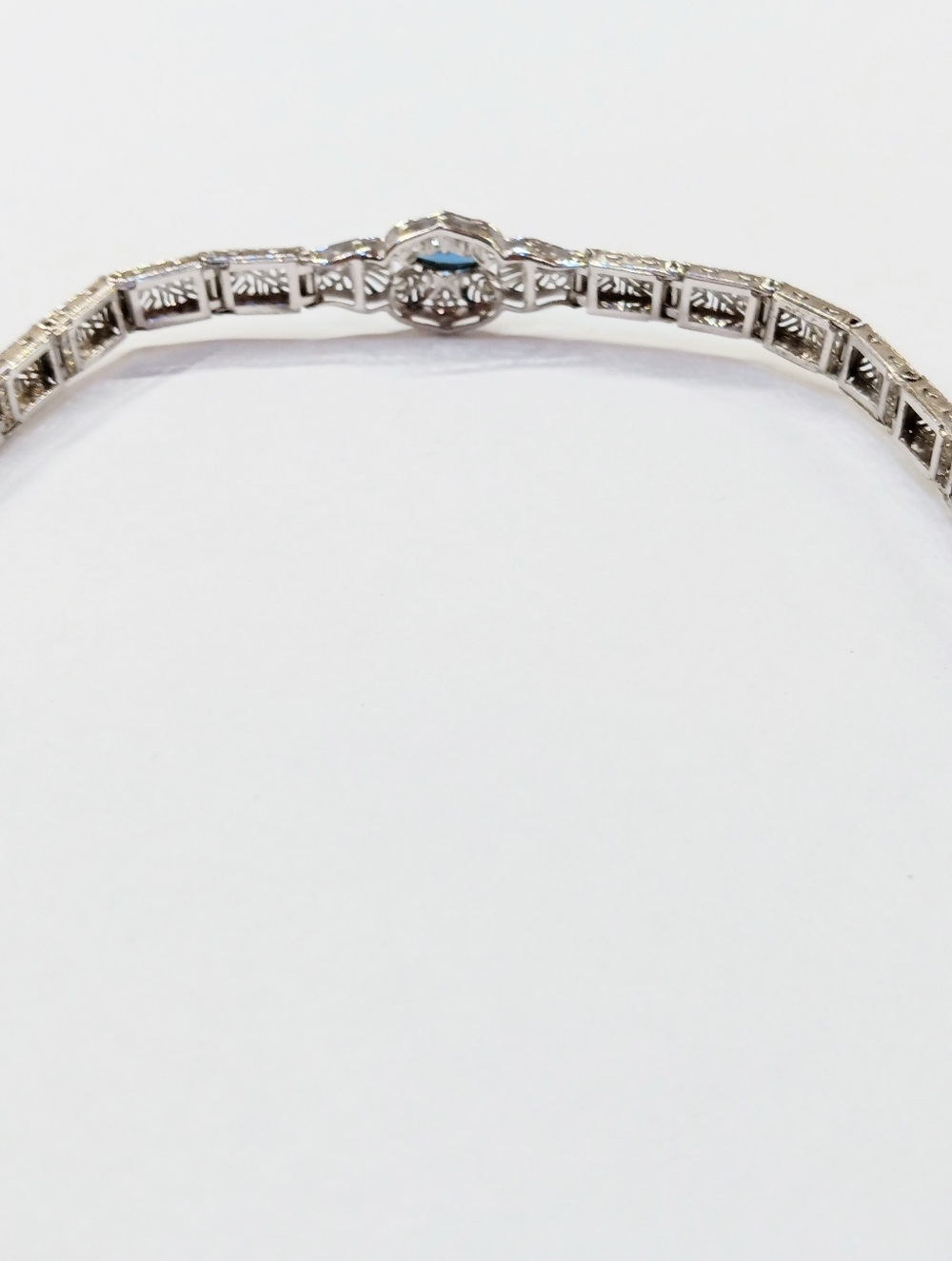 Vintage Sterling Bracelet Sapphire Man Made Art Deco Style - Picture 6 of 8